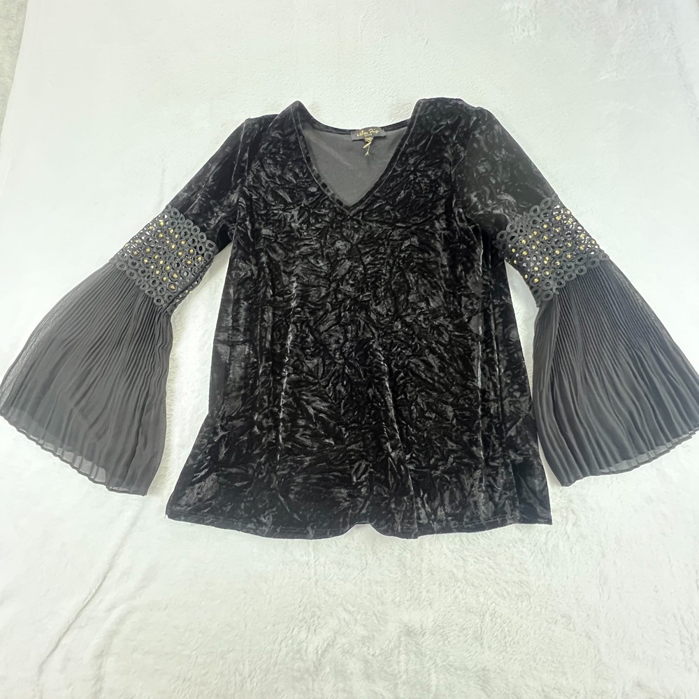Melissa Paige Velvet Top Bell Sleeve Studded Boho Y2K Goth Petite PS Festival